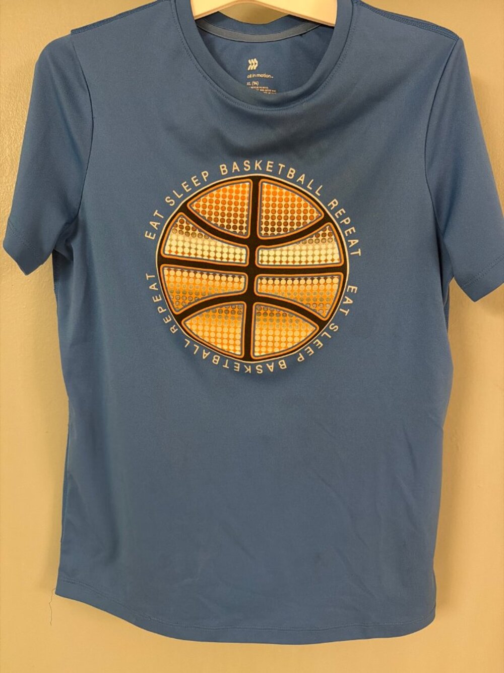 All in Motion Eat Sleep Basketball Repeat Tee Blue Youth XL